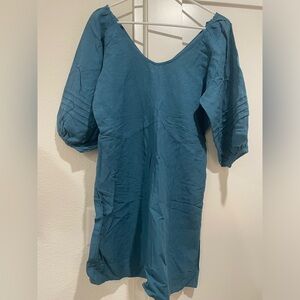 Umgee Teal Gathered Sleeve Dress